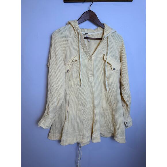 Free People Chill Mood Hoodie in Yellow Oversized Sz M - Picture 2 of 5